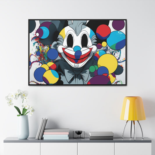 Clown's Colorful Carnival: Framed Canvas Art