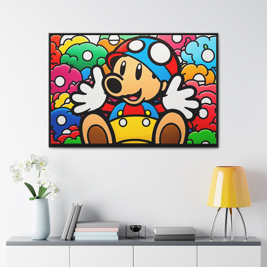 Mushroom Kingdom's Kaleidoscopic Keeper: Framed Canvas Art