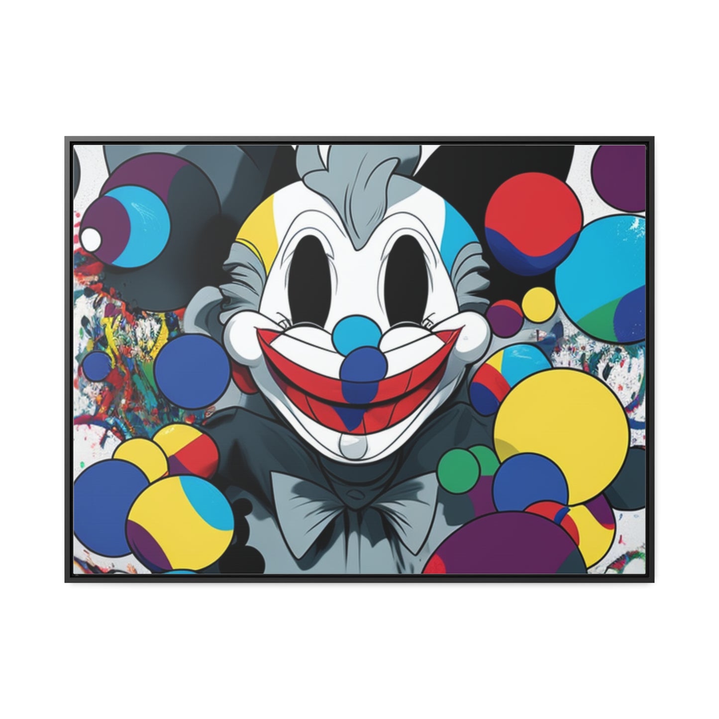 Clown's Colorful Carnival: Framed Canvas Art