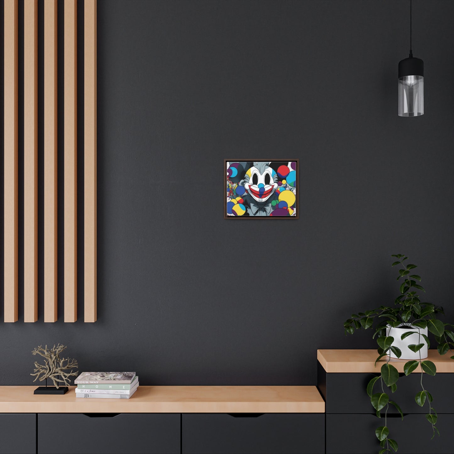 Clown's Colorful Carnival: Framed Canvas Art