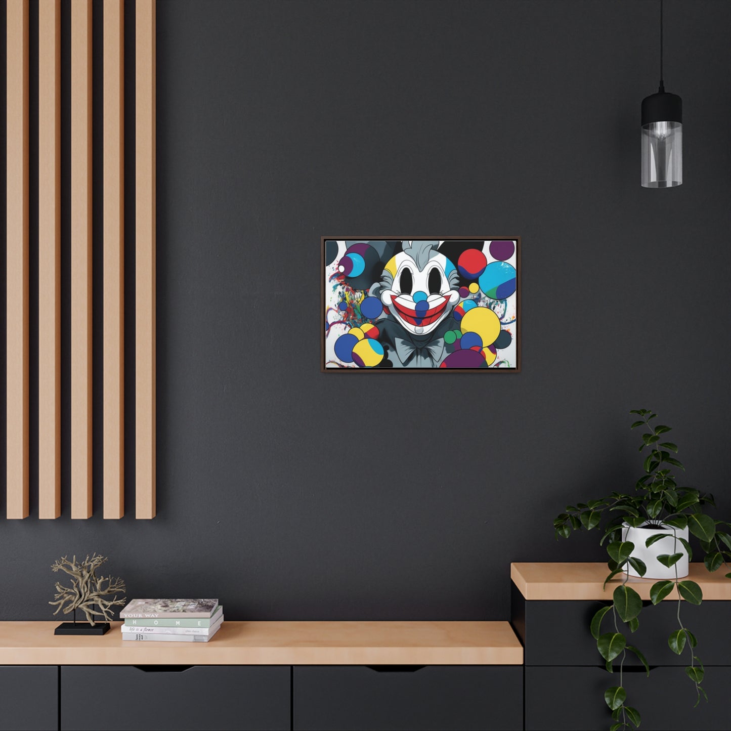 Clown's Colorful Carnival: Framed Canvas Art