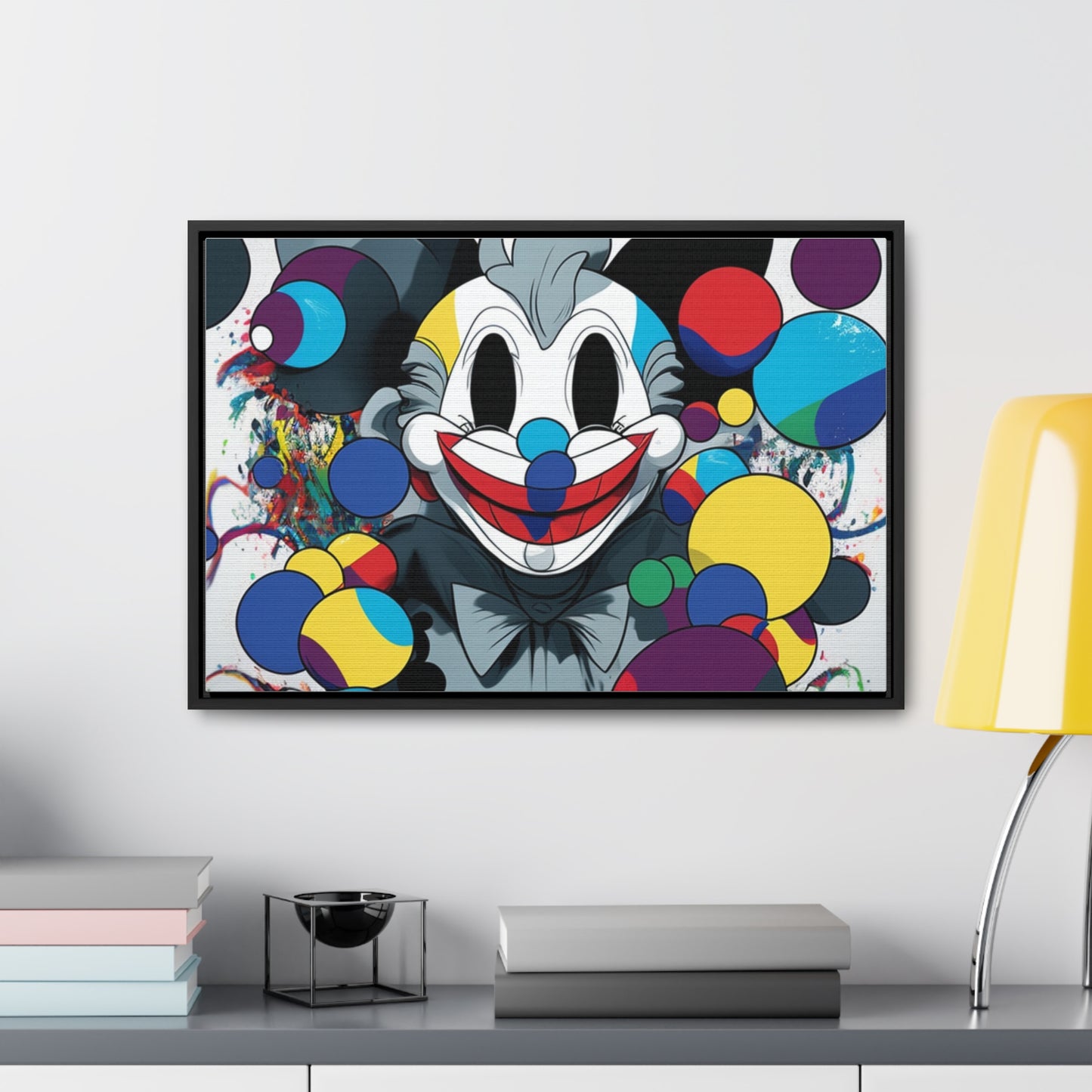 Clown's Colorful Carnival: Framed Canvas Art