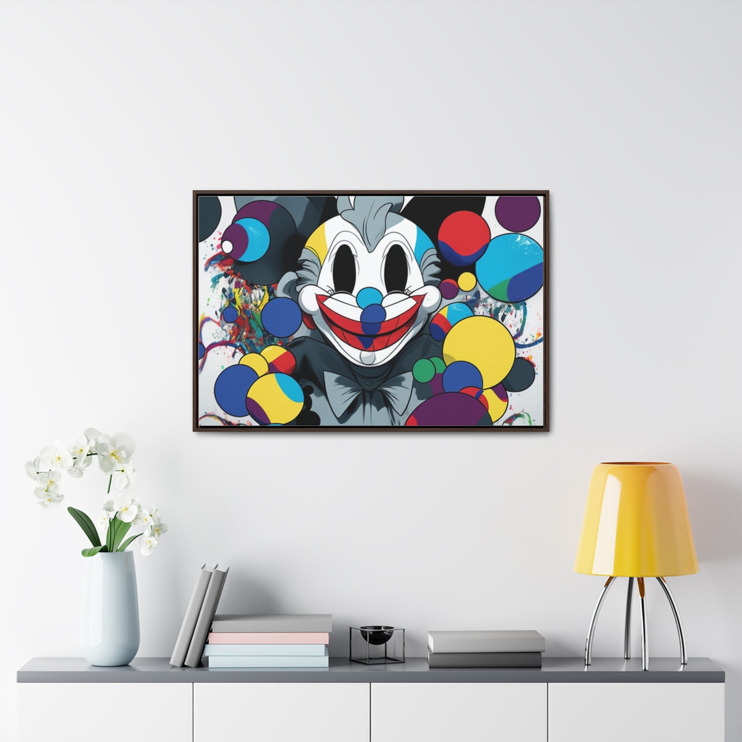 Clown's Colorful Carnival: Framed Canvas Art