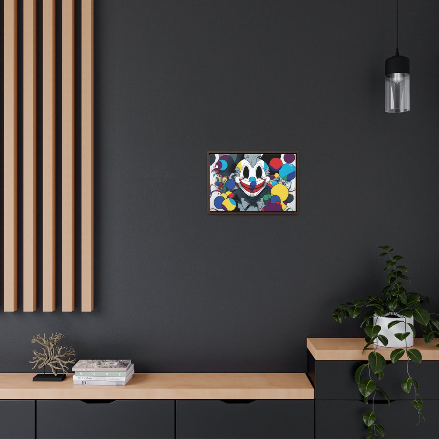 Clown's Colorful Carnival: Framed Canvas Art