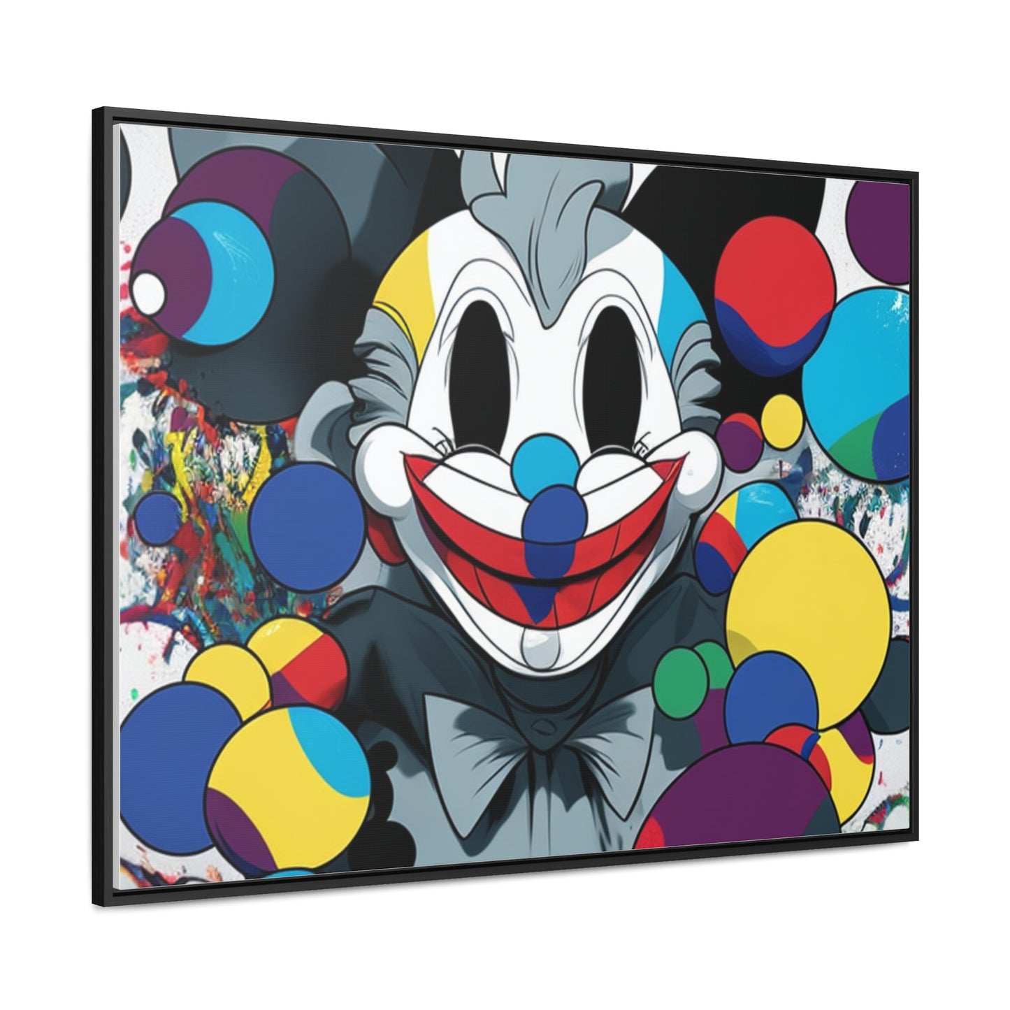 Clown's Colorful Carnival: Framed Canvas Art