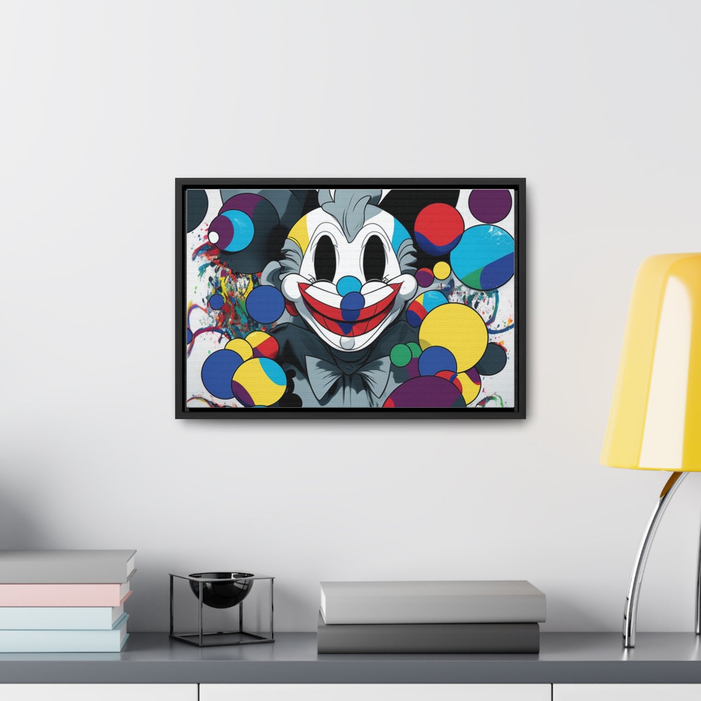 Clown's Colorful Carnival: Framed Canvas Art