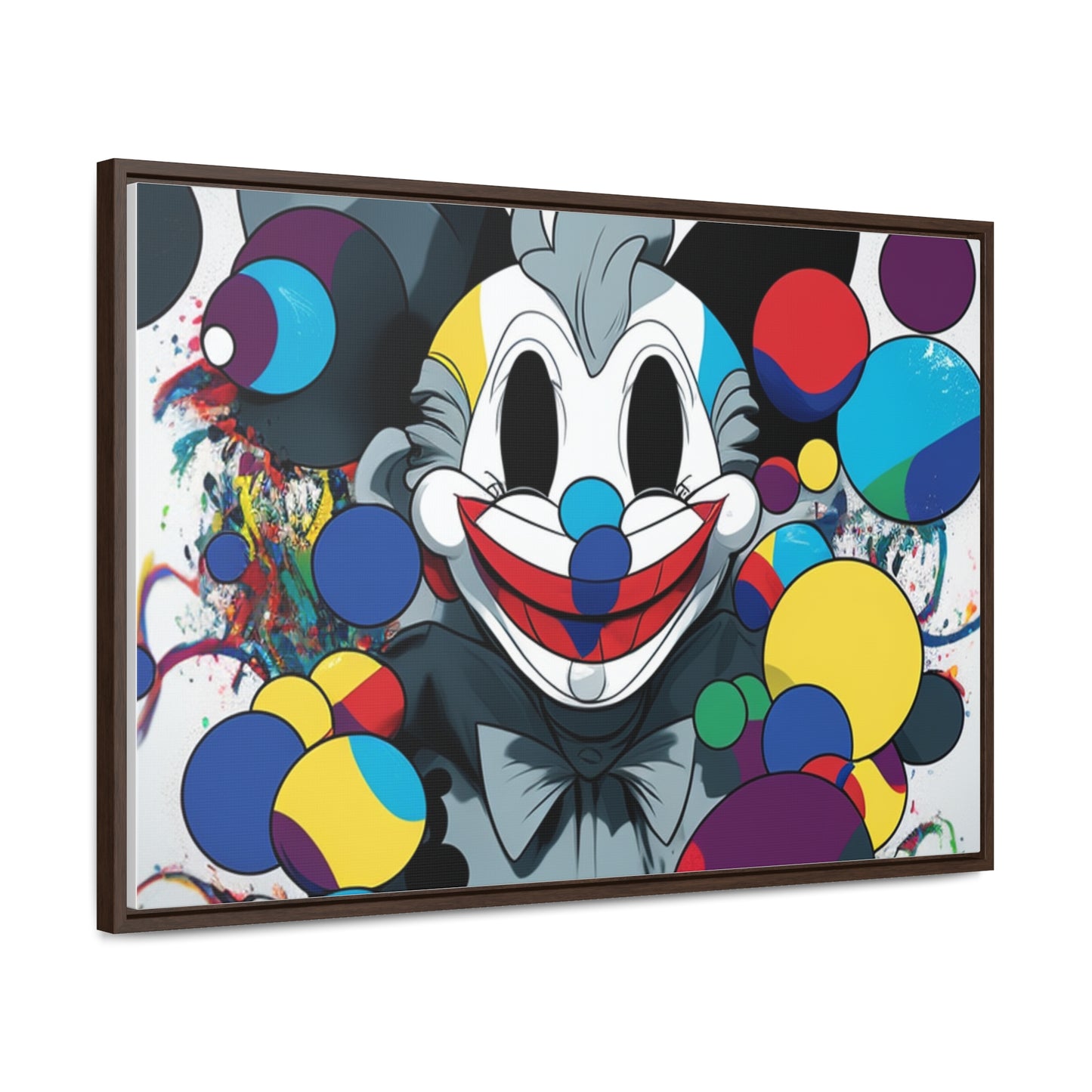 Clown's Colorful Carnival: Framed Canvas Art