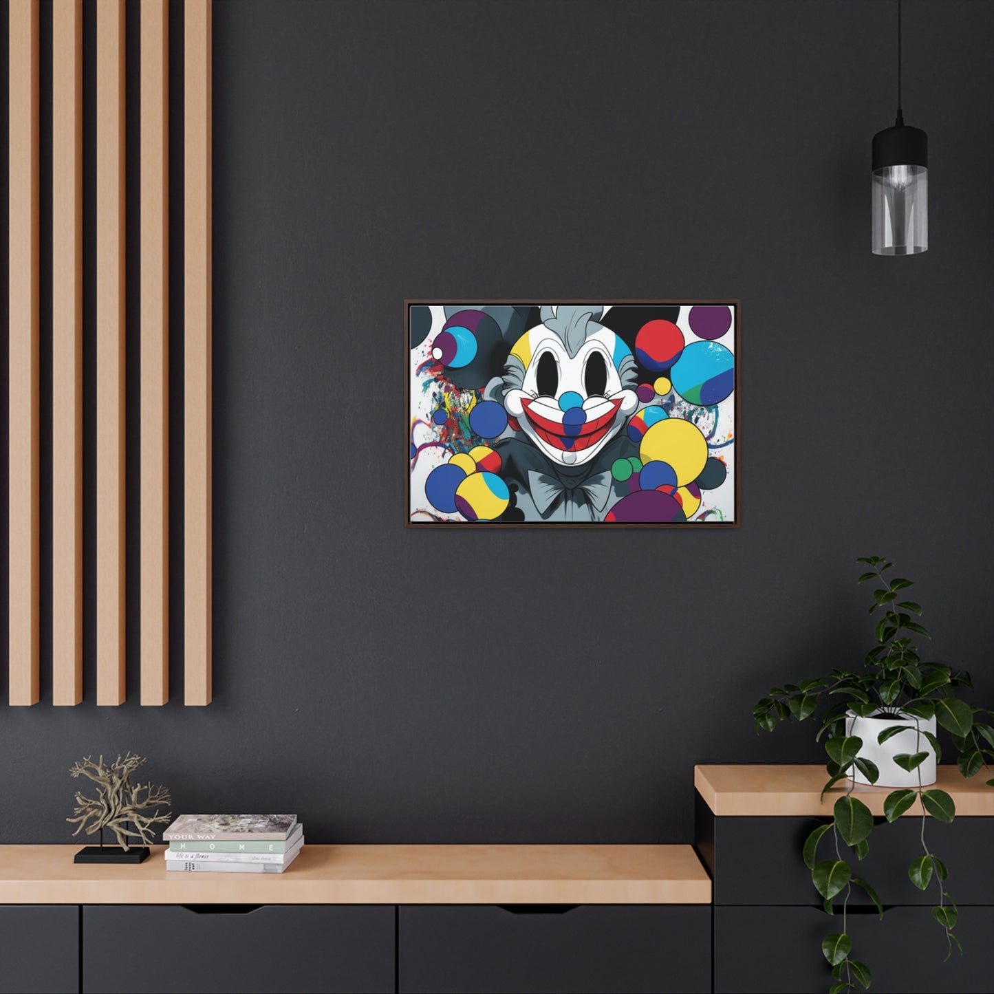 Clown's Colorful Carnival: Framed Canvas Art