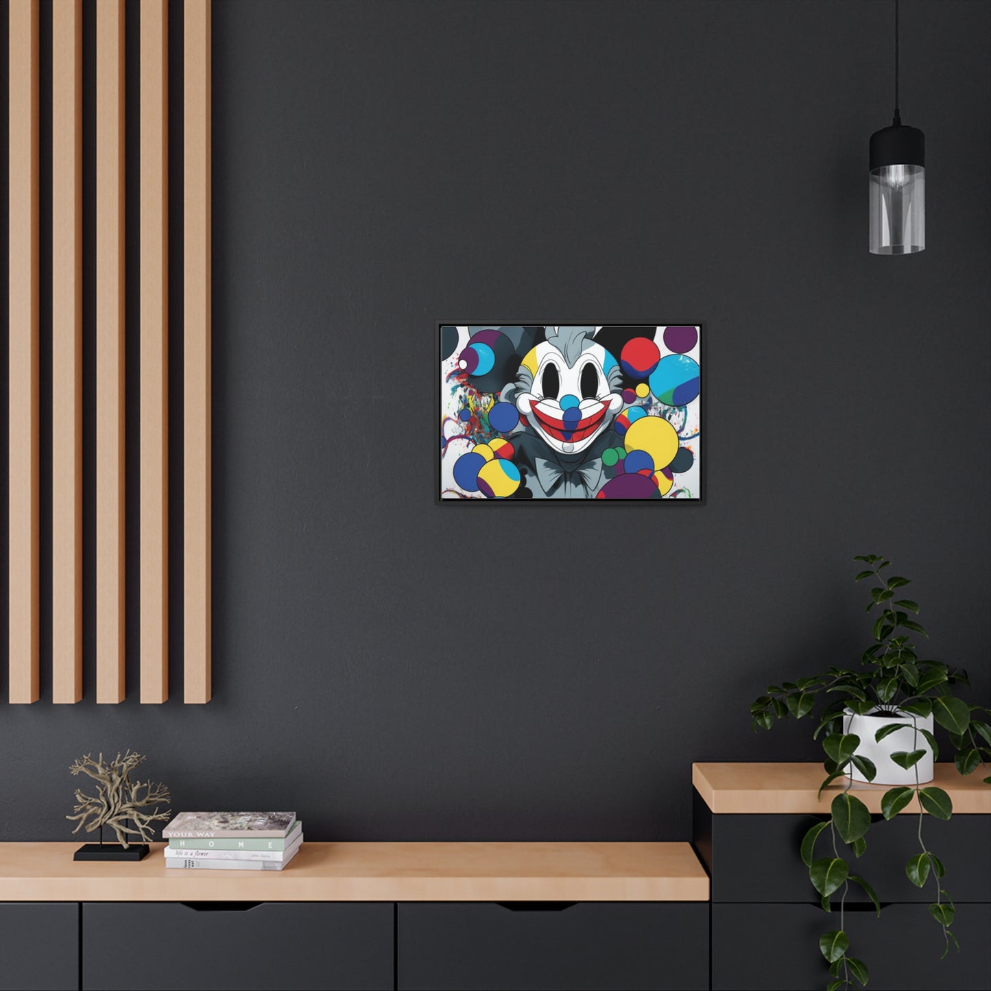 Clown's Colorful Carnival: Framed Canvas Art