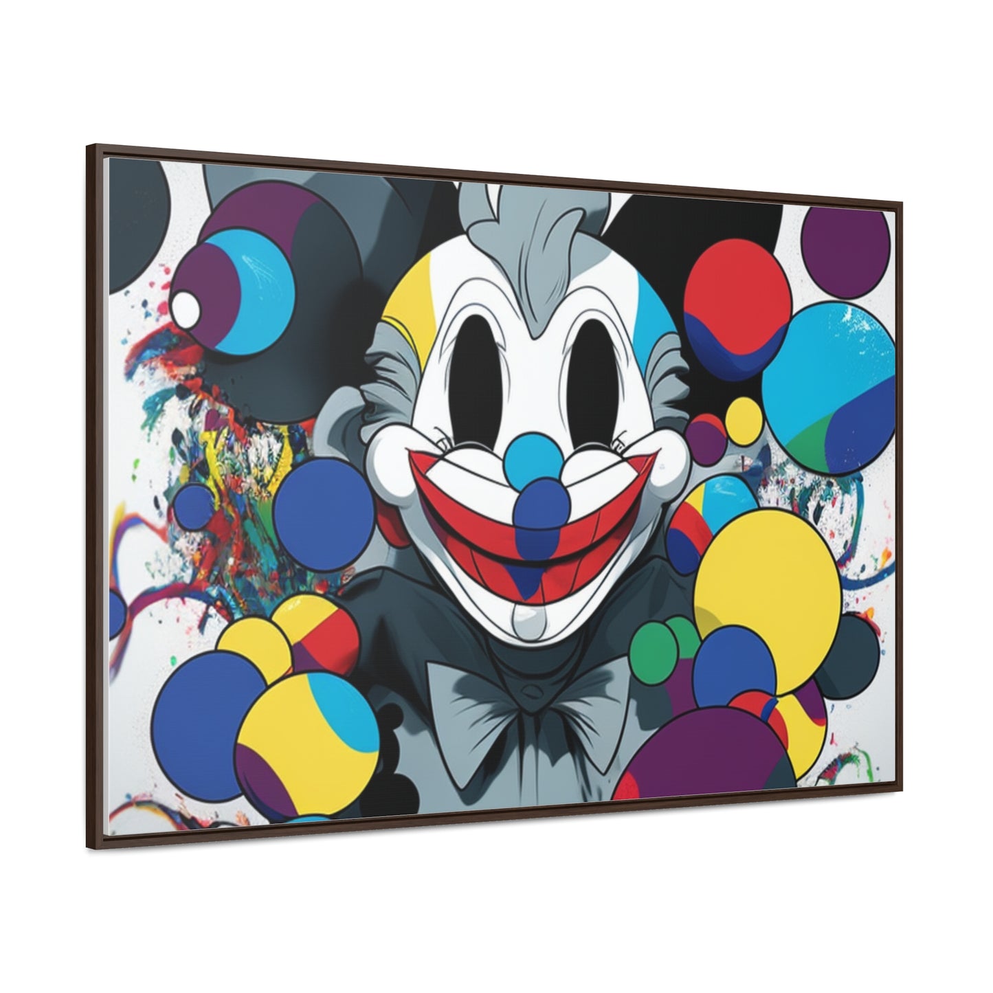 Clown's Colorful Carnival: Framed Canvas Art