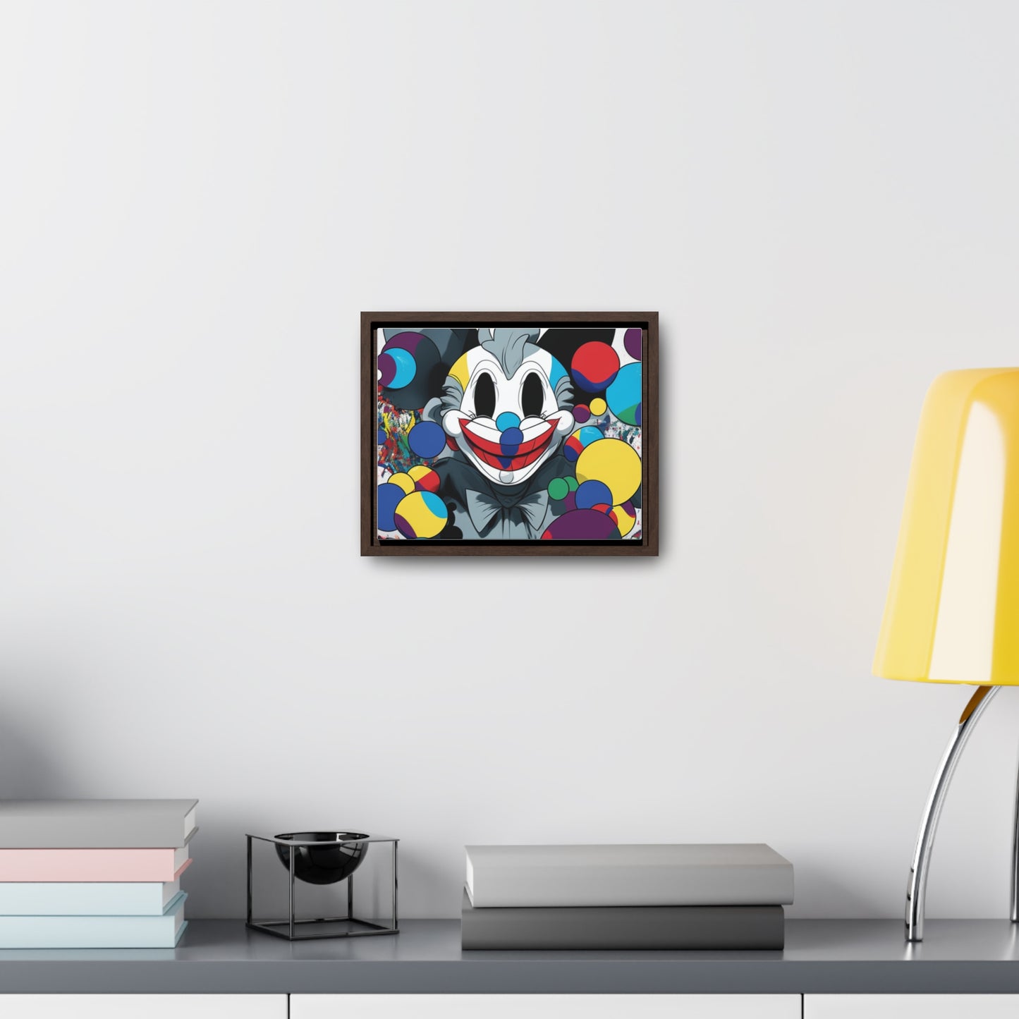 Clown's Colorful Carnival: Framed Canvas Art