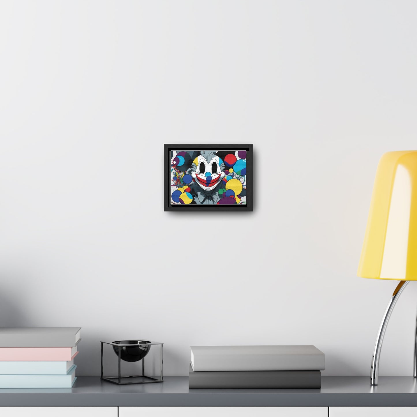 Clown's Colorful Carnival: Framed Canvas Art