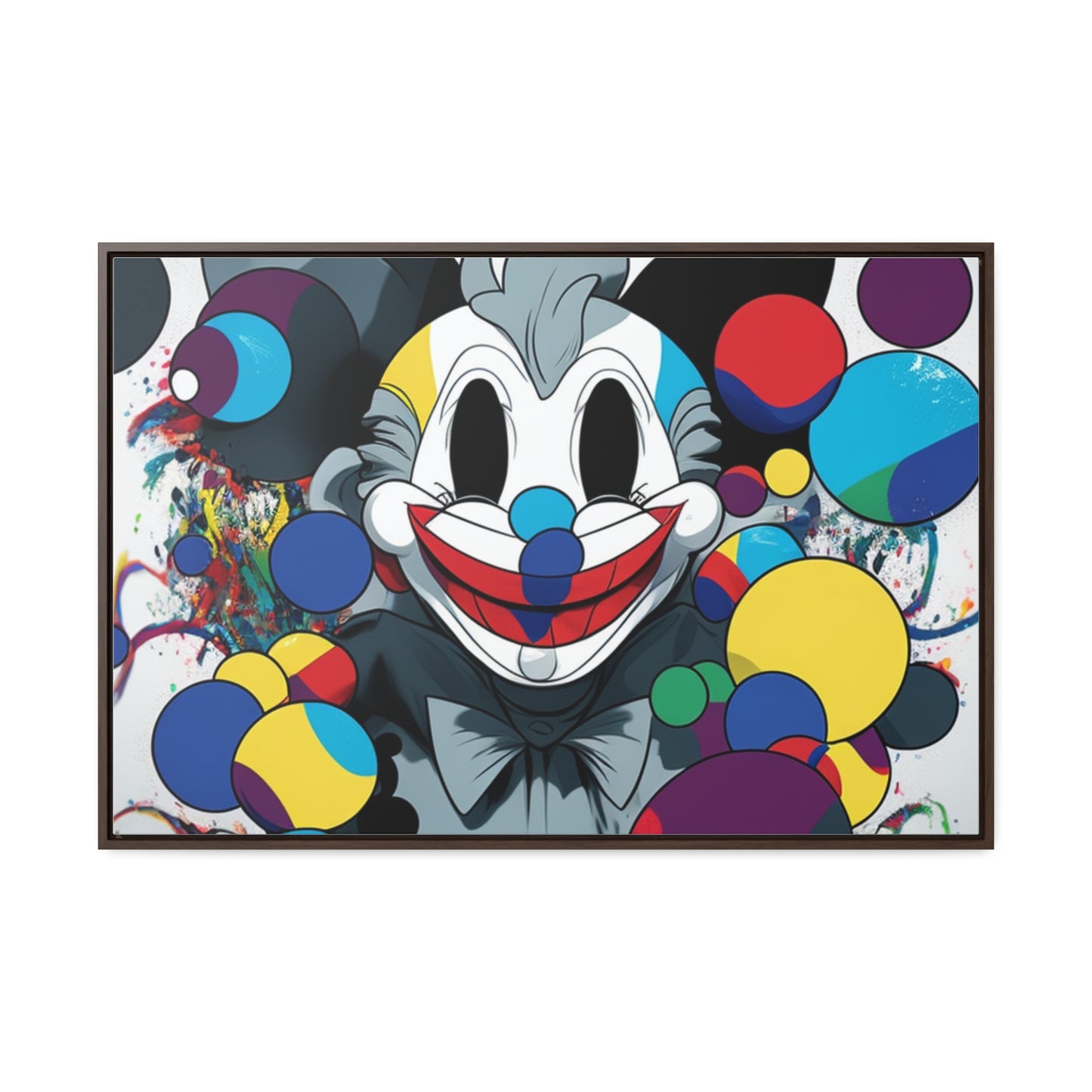 Clown's Colorful Carnival: Framed Canvas Art