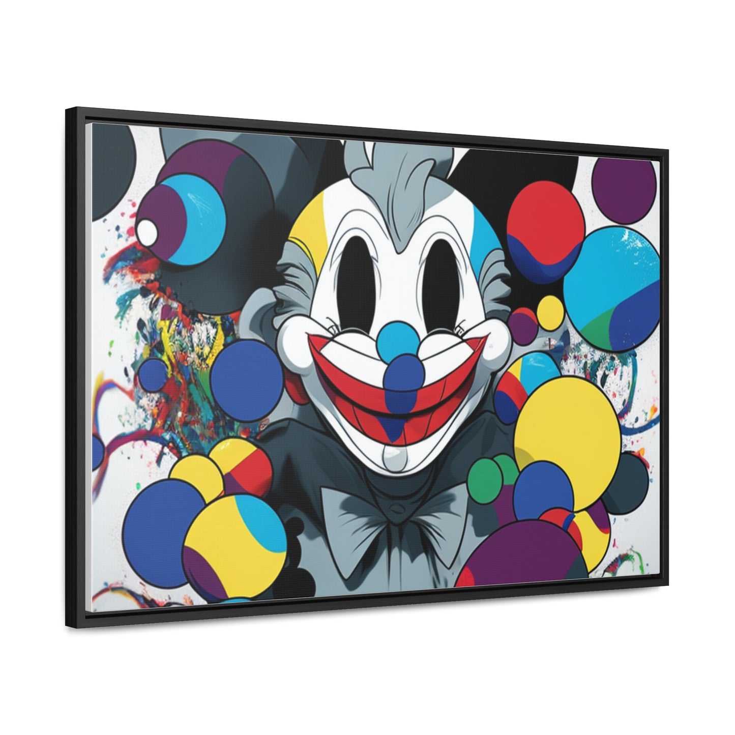 Clown's Colorful Carnival: Framed Canvas Art