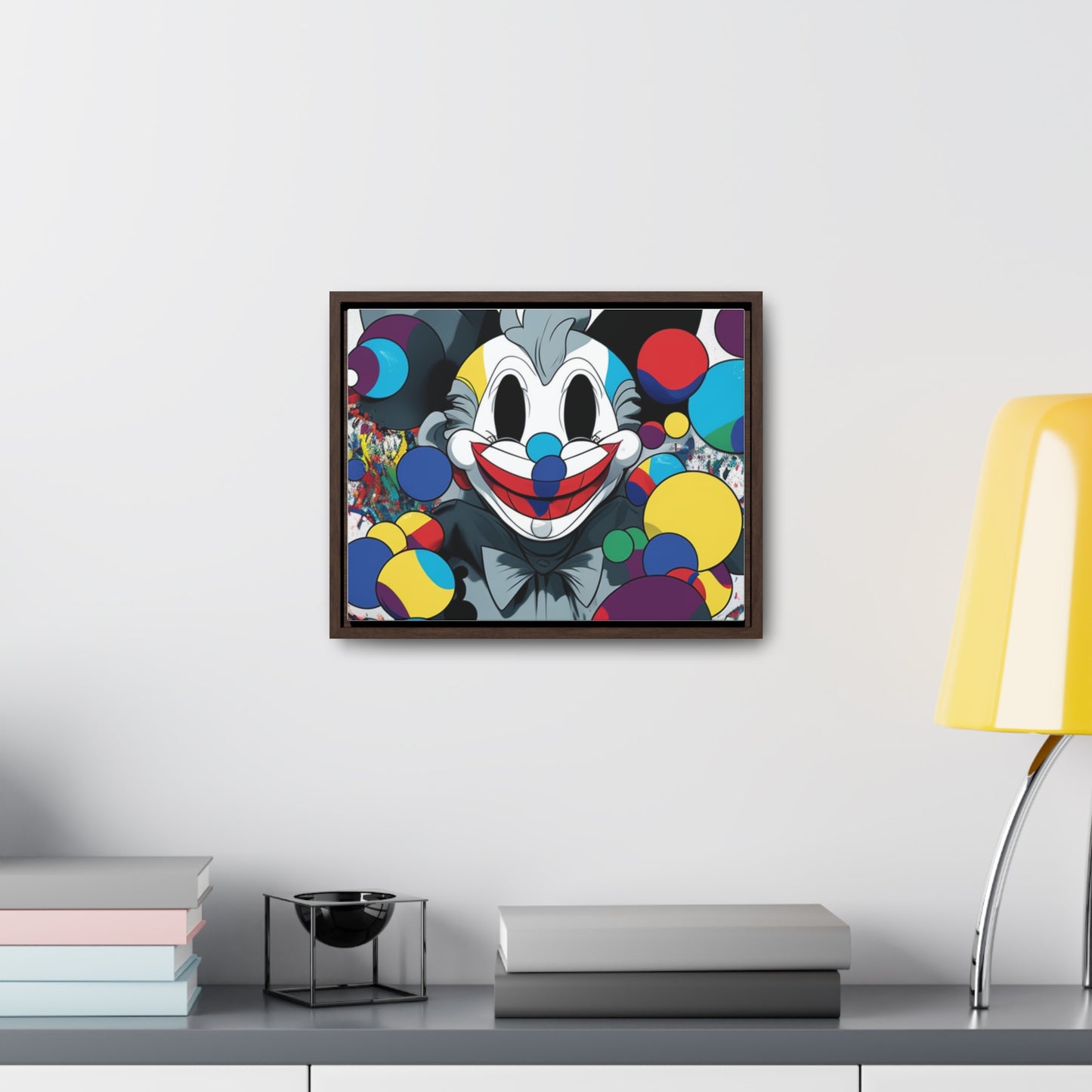 Clown's Colorful Carnival: Framed Canvas Art