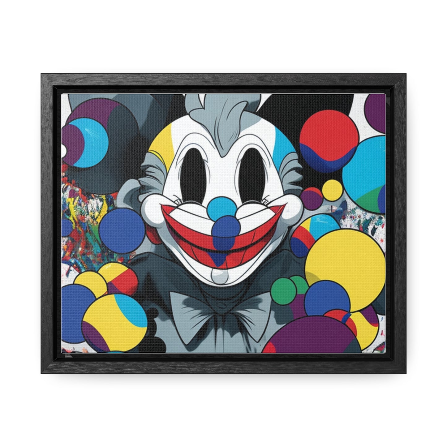 Clown's Colorful Carnival: Framed Canvas Art